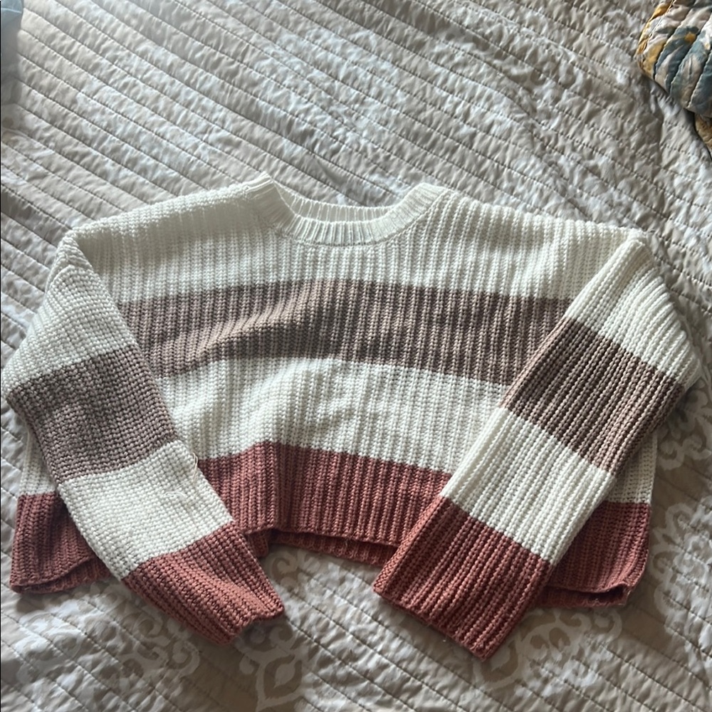 Striped Knit Sweater - Cream, Brown, and Pink